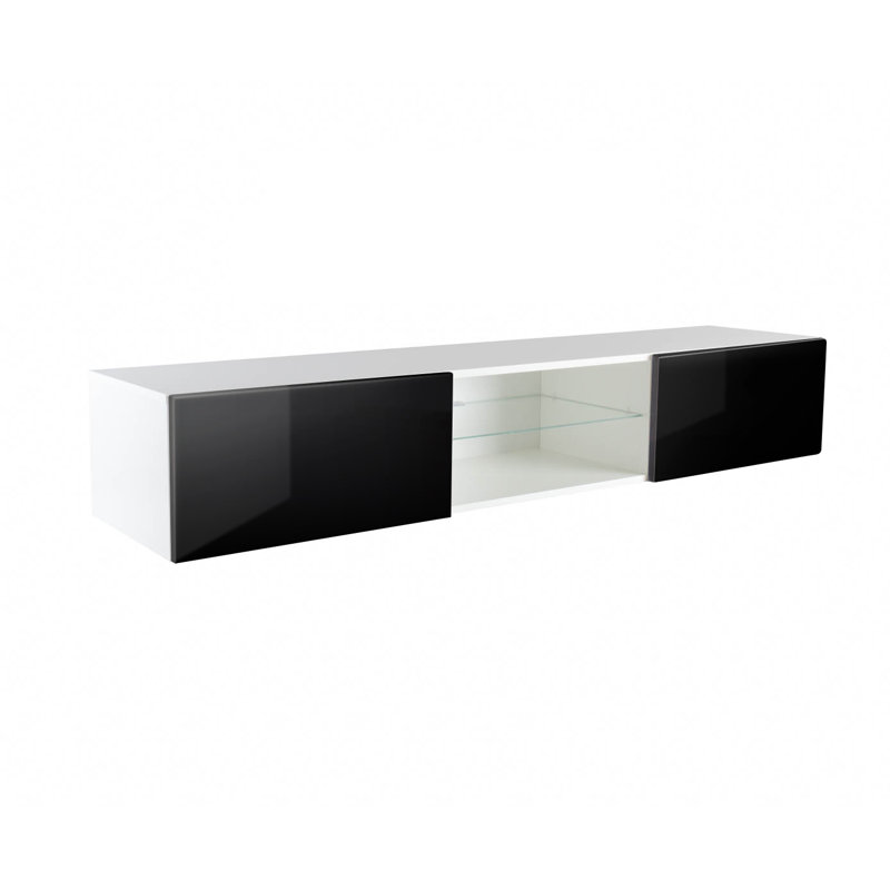 Robertson Unfinished Floating TV Stand for TVs up to 88", Black/White Gloss