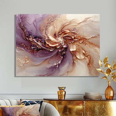 Vague cosmique de lavande, encre liquide III - décoration murale abstraite en métal, impression métallique abstraite à l'encre liquide