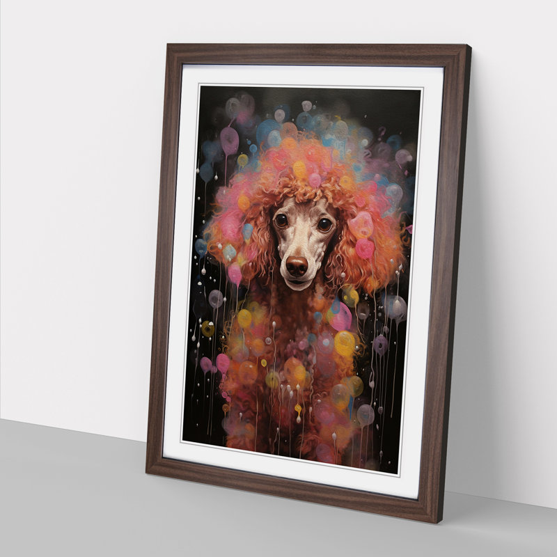 Poodle Contemporary - Single Picture Frame Print on Wood, Walnut, 46cm H x 34cm W x 2cm D