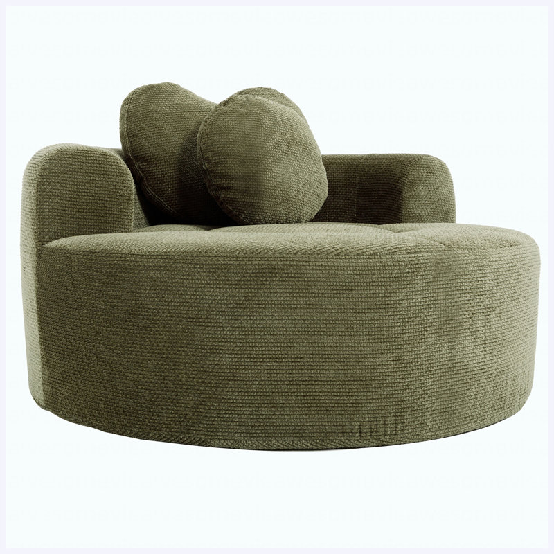 Round Convertible Sofa Bed with Memory Foam Sectional Couch, Cloud Sofa with 3 Throw Pillows, Green