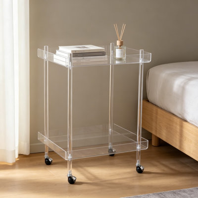 Chariot de cuisine blanc Healy avec finition en acrylique transparent, chariot de rangement portable pour la cuisine, la salle à manger et l'espace de vie, conception facile à nettoyer durable