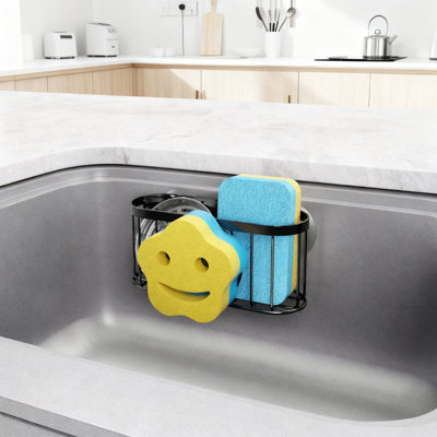 Sink Caddy Sponge Holder With Smiley Face, 2 Installation Methods Kitchen Sink Organizer, Stainless Steel Dish Soap And Brush Holder With Fast Drainage And Rust Resistant Design