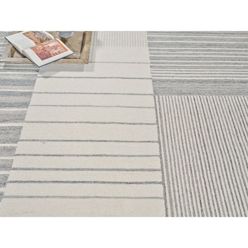 Exquisite Rugs Castine Handmade Hand-Tufted New Zealand Wool On Canvas Silver/Ivory Area Rug, Rectangle 12' x 15'