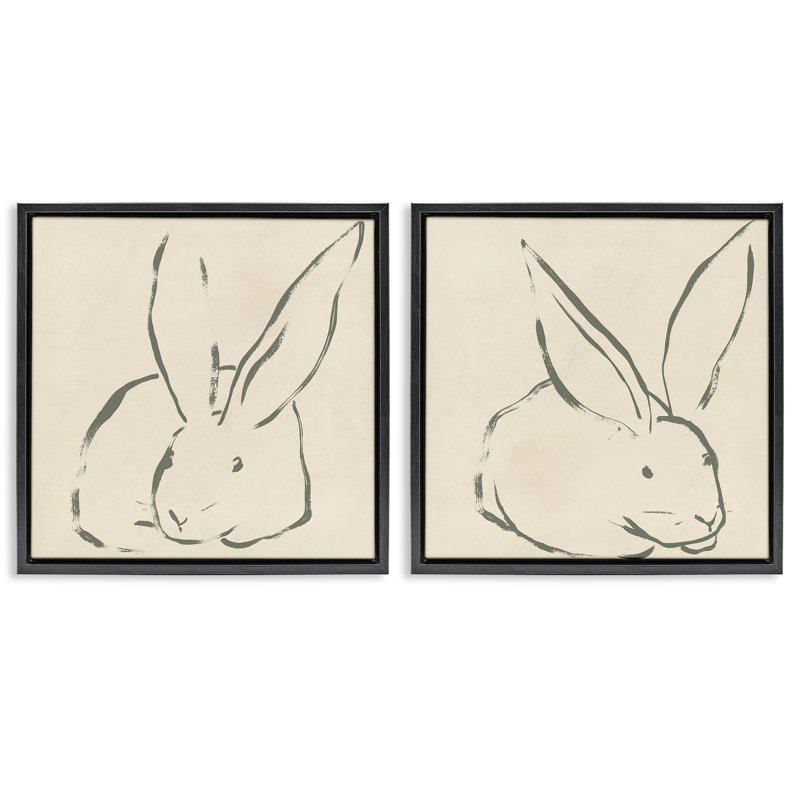 «Minimalist Resting Rabbit», ensemble de 2 toiles flottantes encadrées par June Erica Vess, Cadre flottant noir de jais