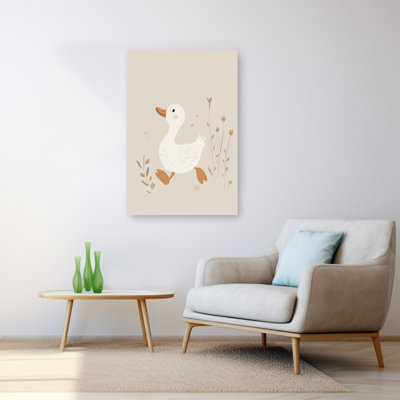 Happy Duckling Run Minimalist Abstract Bird Duck Nature Flower Wall Art Print by Mathieu - Wrapped Canvas Print