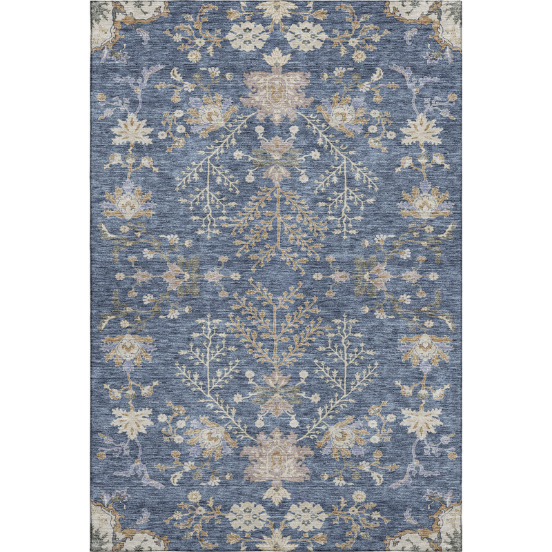 Premium Machine Washable Gurubaksh AMF1156 Floral Rug, Rectangle 8' x 10'