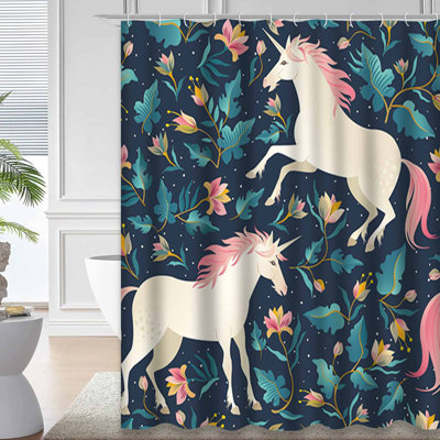 Seamless Kids Vintage Animal Abstract Cartoon Shower Curtain with 12 Hooks