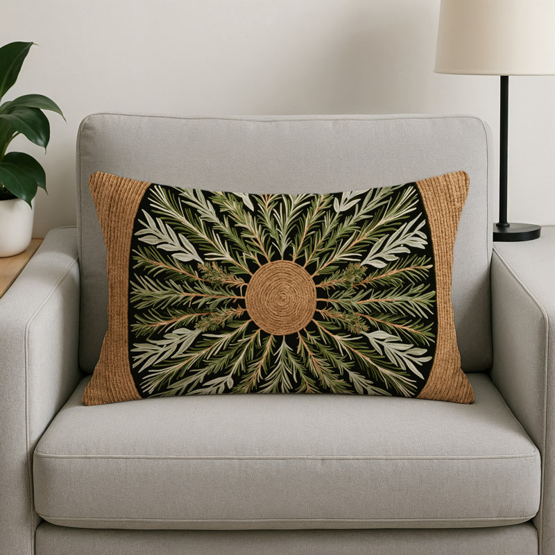 Coussin décoratif intérieur et extérieur ArtDeco, Rectangulaire H 14 po x l 20 po, Brun floral 121