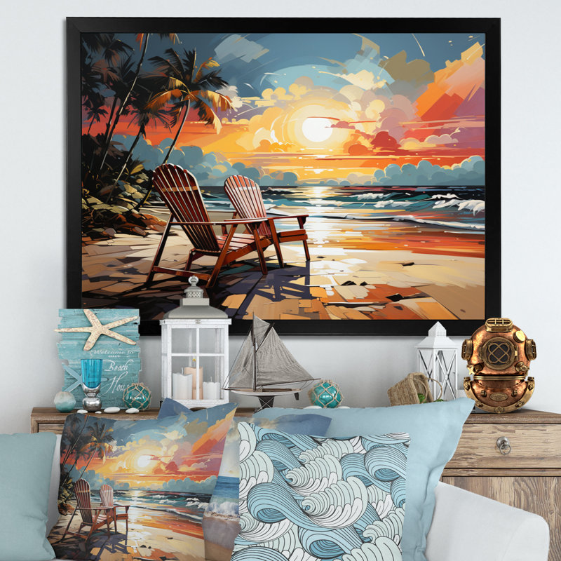 Beach Tropical Vibes XXXII - Imprimé, 16" H x 32" W, Gold Picture Framed