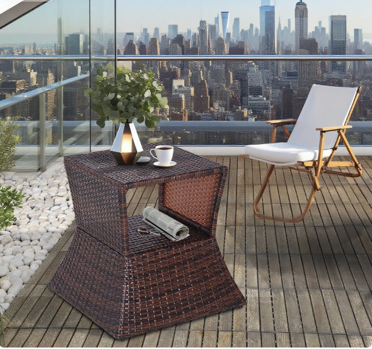 Table de bout d'extérieur en osier de rotin avec trou pour parasol | Idée de cadeau
