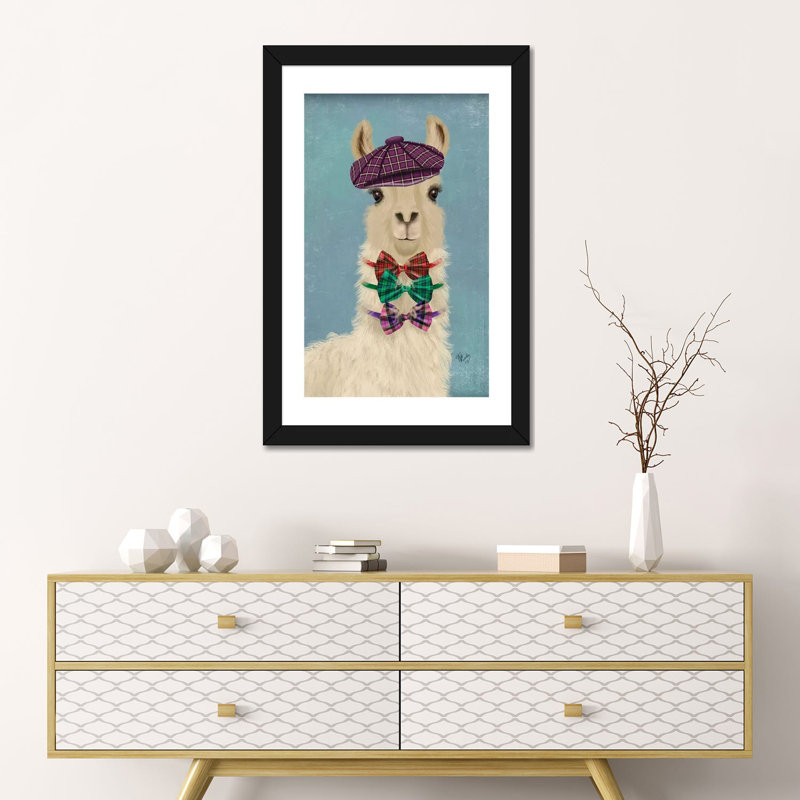 «Llama Dapper» par Fab Funky - impression d'art graphique, Blanc, H 24 po x l 16 po x P 1 po, Papier encadré noir