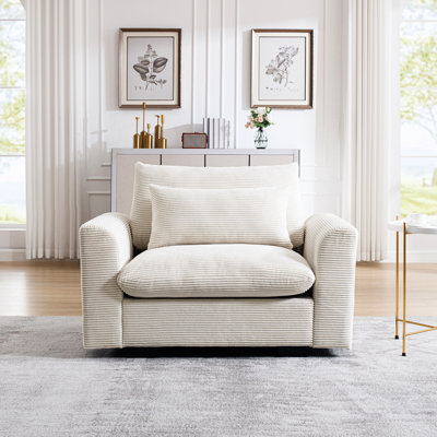 Chaise en velours côtelé beige Ackman avec assise profonde et coussin moelleux pour un confort douillet