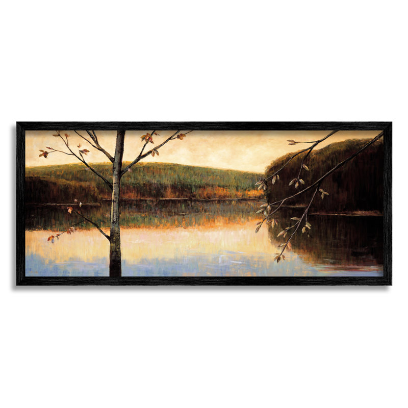 «Autumn Trees By Lake» par Justin Adams, Cadre noir, H 10 po x l 24 po x P 1,5 po