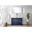 Meuble-lavabo double l 48 po x P 20 po bleu marine, comptoir en quartz blanc, robinet en nickel brossé et miroir de 43 po aux taches et aux rayures-1841072077