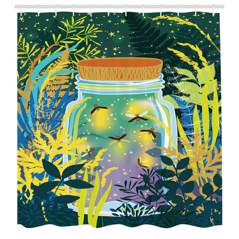 East Urban Home Firefly Shower Curtain Surreal Forest Landscape Multicolor, 70"H x 69"W