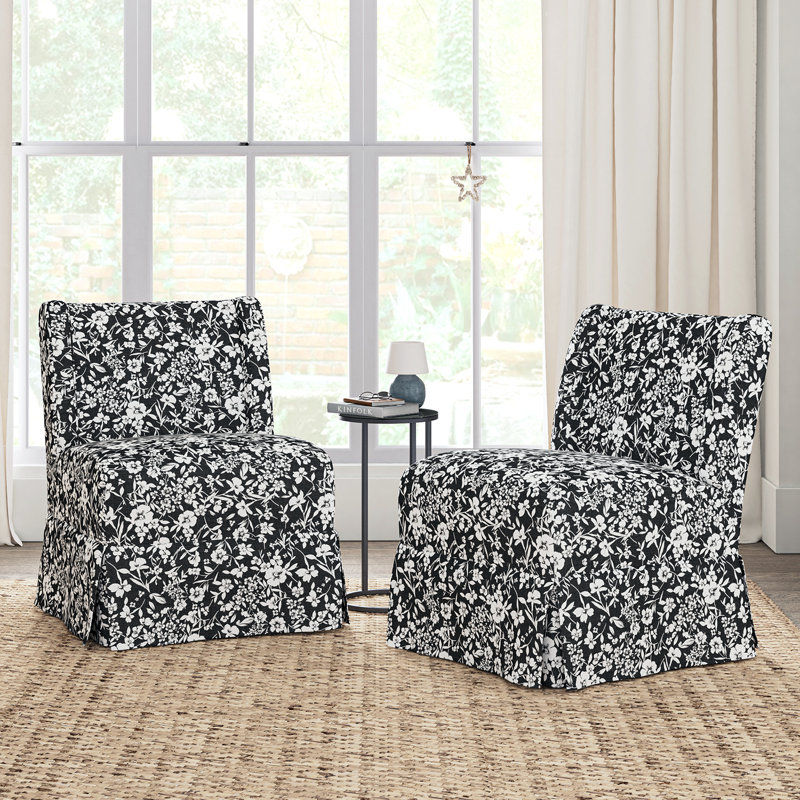 Averykate 28'' Wide Slipcovered Parsons Chair, Black/White