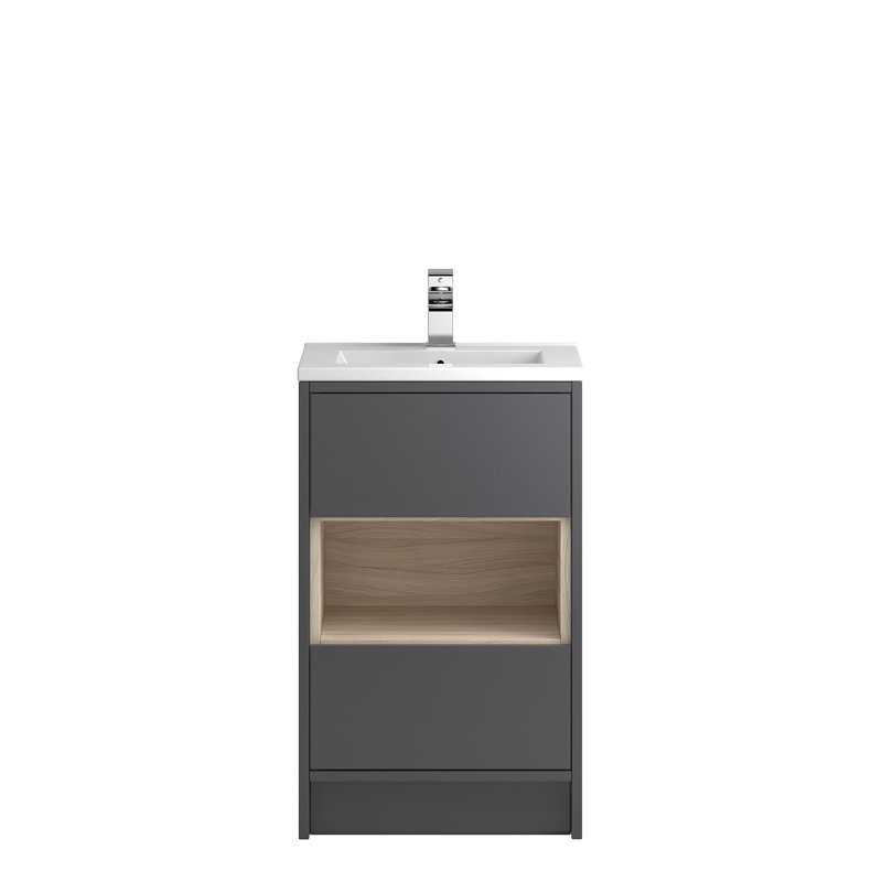 Coast 500mm Single Bathroom Vanity with Integrated Ceramic Basin, Gloss Grey / Anthracite Woodgrain