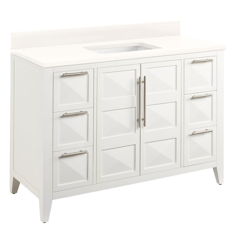 48" Holmesdale Vanity with Rectangular Undermount Sink, Arctic White Quartz, Bright White, No Faucet Holes