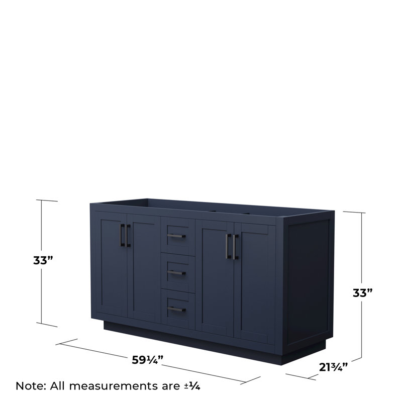 Base de meuble-lavabo double autoportant 59,25 po Miranda seulement, Bleu foncé / noir mat