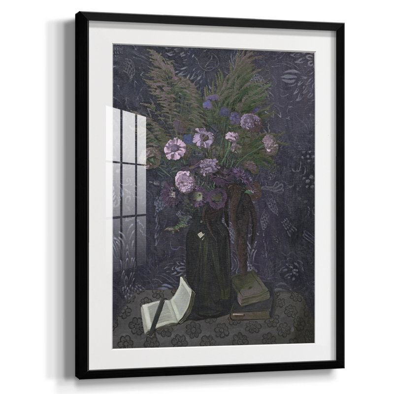 Imprimé floral rétro CCL XXIV - impression encadrée, Noir