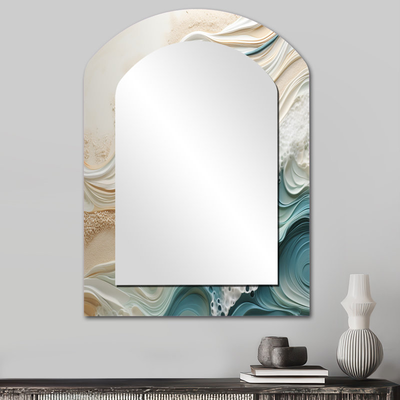 Miroir mural arche beige moderne moderne bleu et beige, 34 po x 25 po