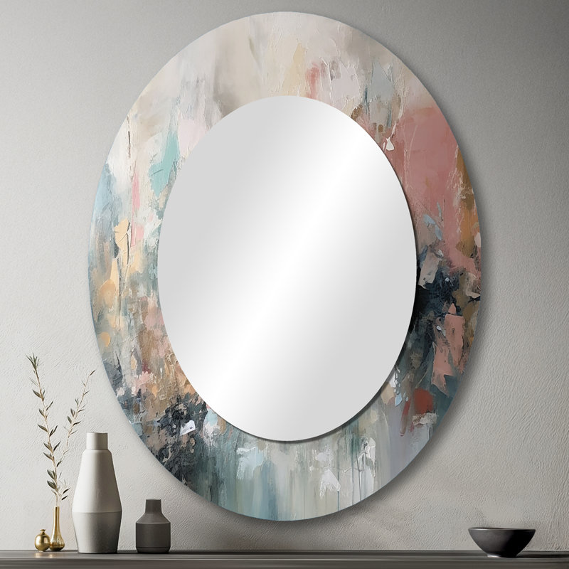 Brushstroke Abstract Painting I - Large Oval Wall Mirror On Metal, 43" x 33"