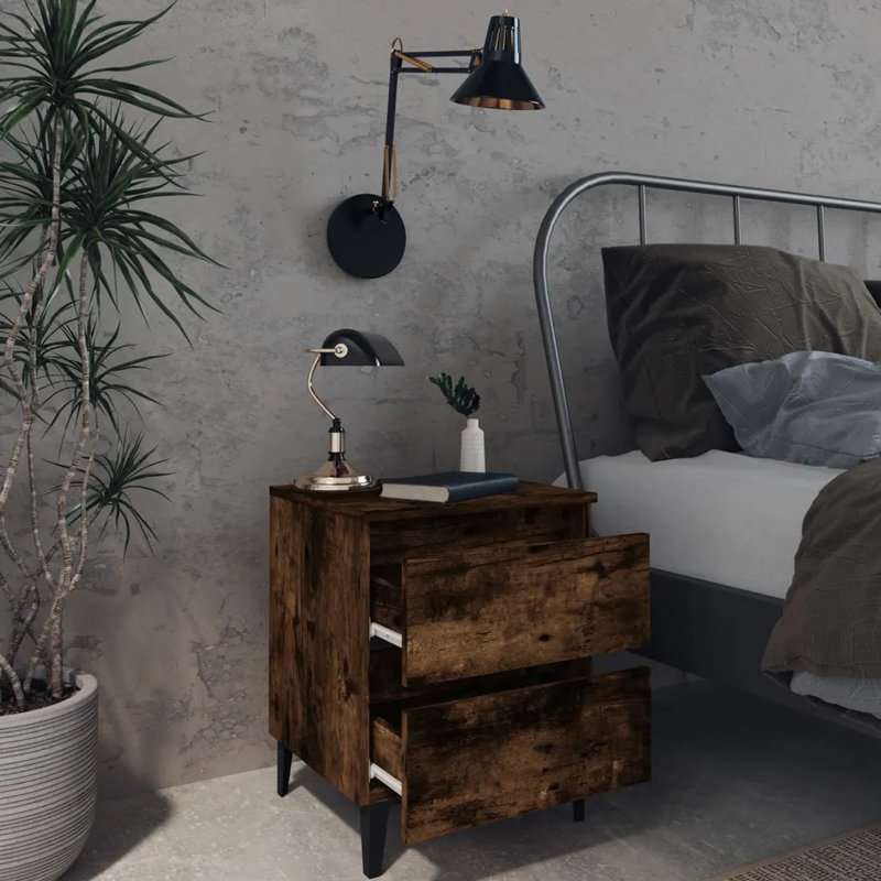 40 cm W Bedside Table, Smoked Oak, 1