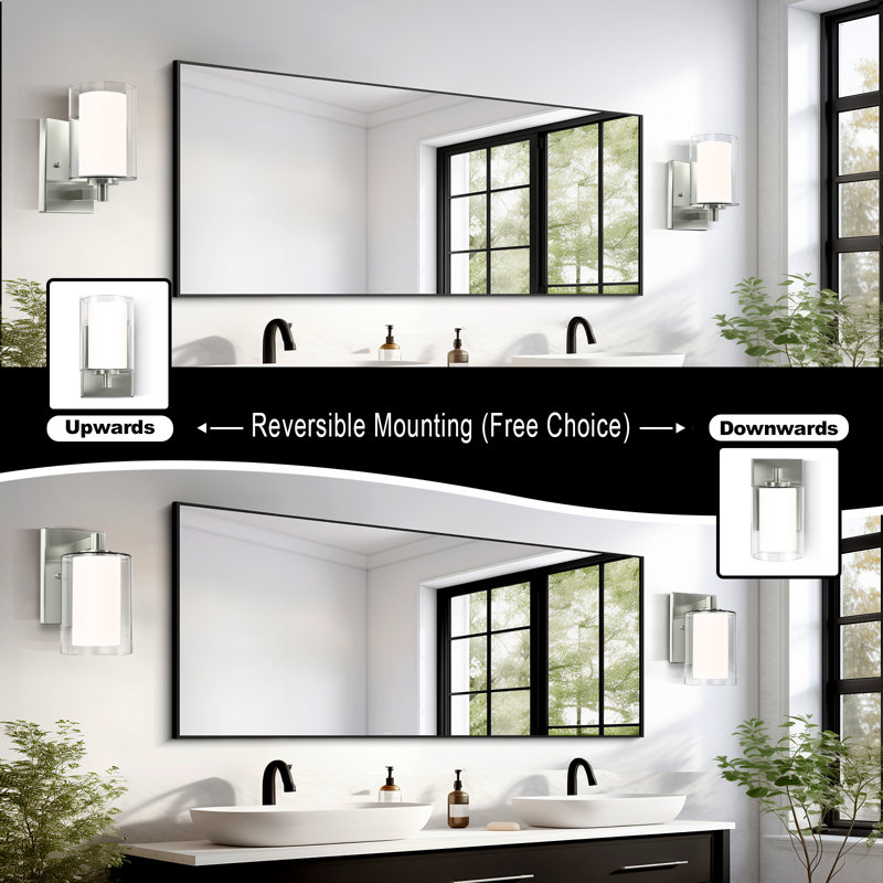 Wall Sconces Set of 2 Modern Vanity Lights with Double Clear Glass Shade Matte Black Indoor Farmhouse Wall Lights for Bathroom Living Room Bedroom Hallway Bulb E26 Base (Bulbs Not Included)