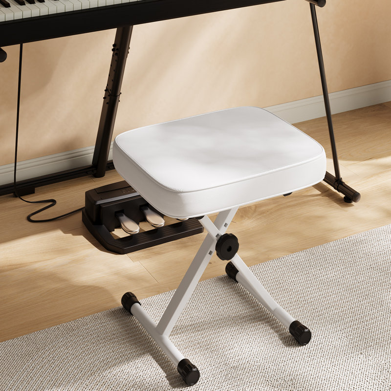 Banc à clavier pliable réglable en X avec siège rembourré en éponge haute densité de 2,5 pouces, Blanc