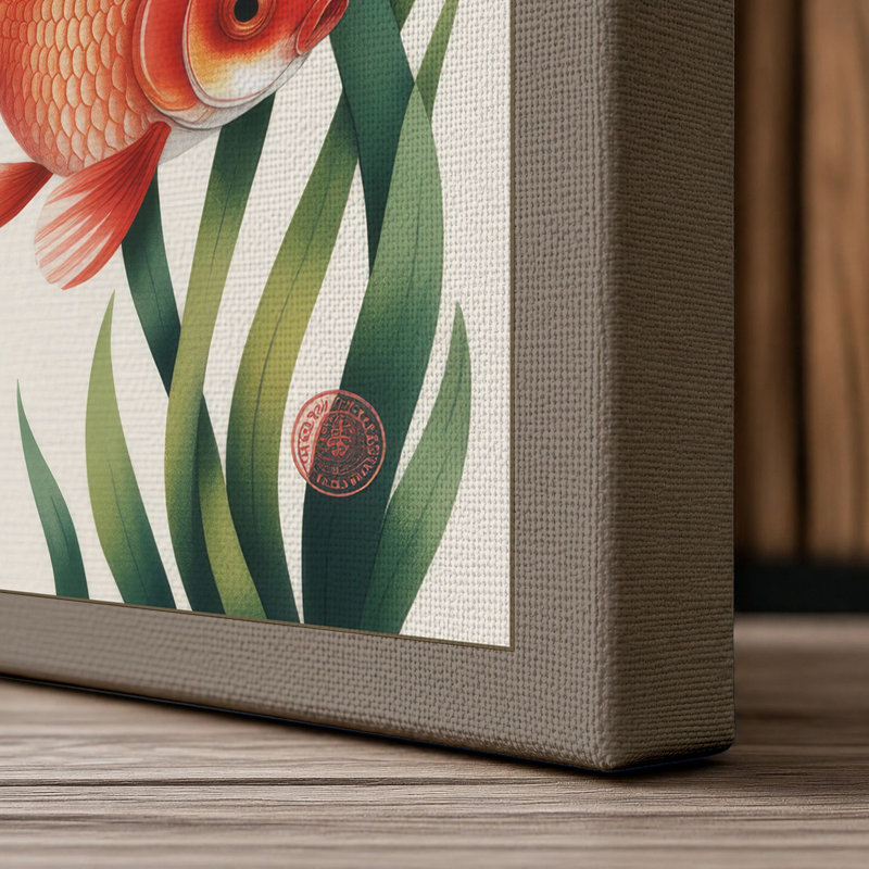 Goldfish Among Aquatic Plants Botanical - Wrapped Canvas, 36x24 - 91.4 x 61.0 cm, Taupe Border