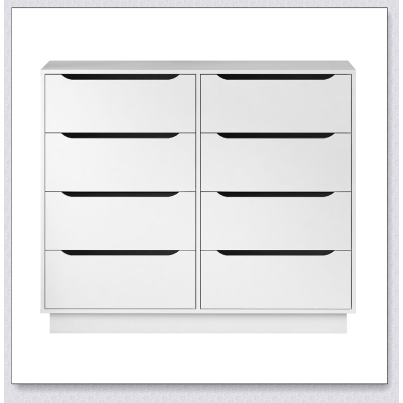 Commode en bois blanc avec 8 tiroirs spacieux, parfaite pour le rangement dans la chambre à coucher et le salon, avec rangement de grande capacité de 47,2 po de largeur