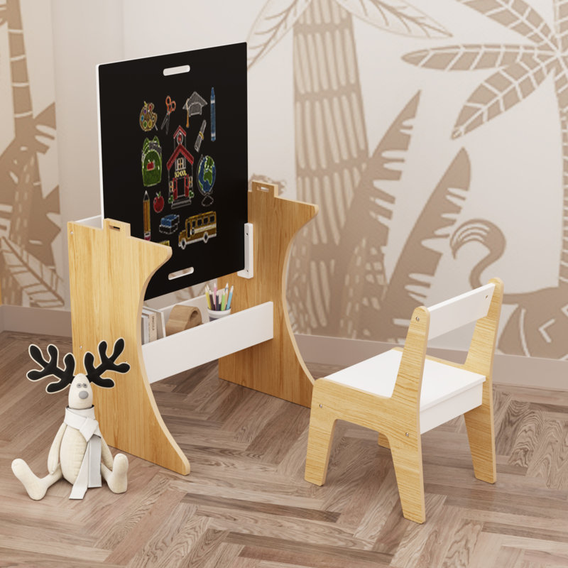 Ensemble de table pour enfants avec chaise - Bureau d'étude en bois convertible et tableau noir pour le jeu créatif