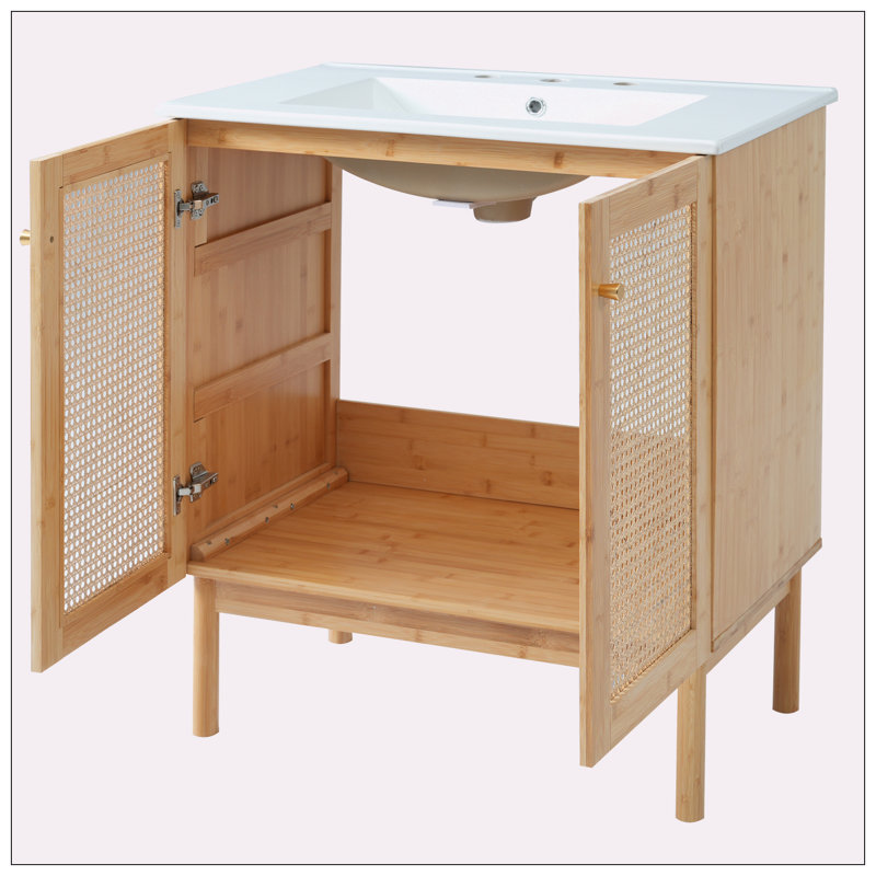 Meuble-lavabo à portes en rotin 30 po