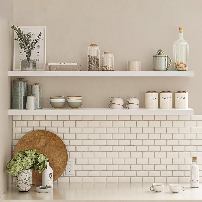 Tablettes flottantes 60 po Miami, longues tablettes murales en bois, 8 po de profondeur, Blanc, 60 inches