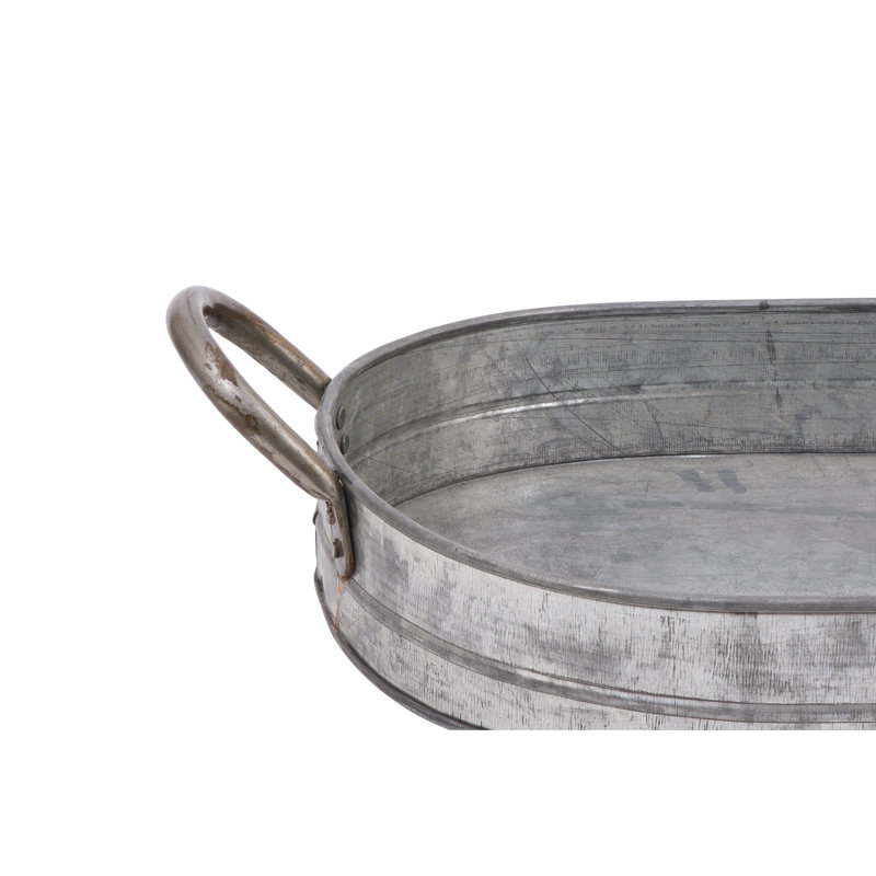 Oversize Galvanized Metal Tray with Handles Oval Decorative Accent