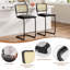 Ensemble de 2 tabourets de bar à hauteur de comptoir, tabourets de bar rembourrés en cuir de polyuréthane avec dossier en rotin, chaises de bar sans accoudoirs pour îlot de cuisine, noir