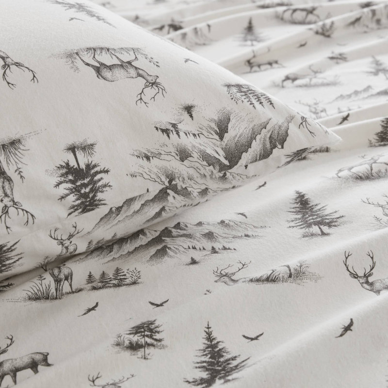 King Gray Cotton Flannel Animal Print Bedding Set