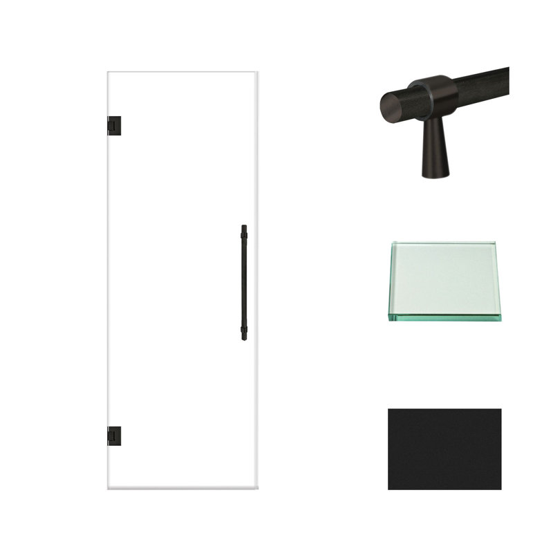 Porte de douche à charnière en chrome poli avec verre transparent l 28 po x H 76 po Transolide Elizabeth, Noir mat