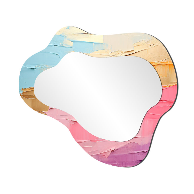 Minimalisme chassant les arcs-en-ciel I - miroir décoratif de forme irrégulière arc-en-ciel, miroir mural asymétrique traditionnel, impression d'art en métal