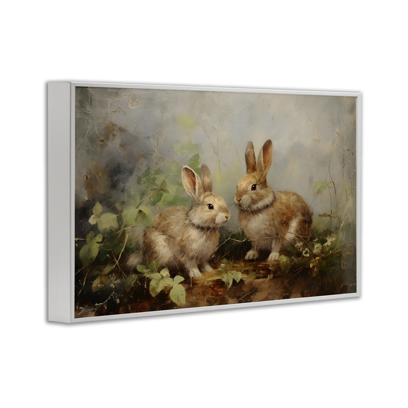 «Wild Rabbits in Nature», estampe numérique encadrée par Petal Prints Design, Giclée encadrée blanc bord de mer