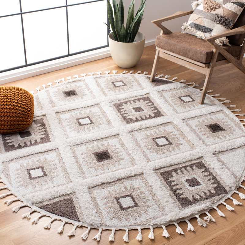 Tapis d'intérieur / extérieur à poils longs Imraan, Rond 4 pi