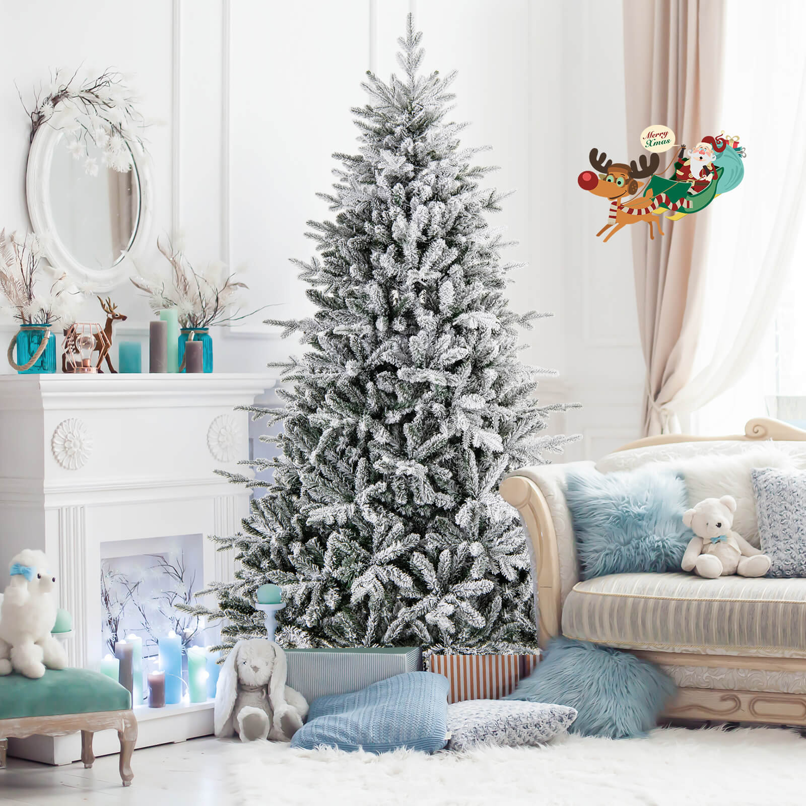 Frosted 7' Pre-Lit Pine Christmas Tree, 7'