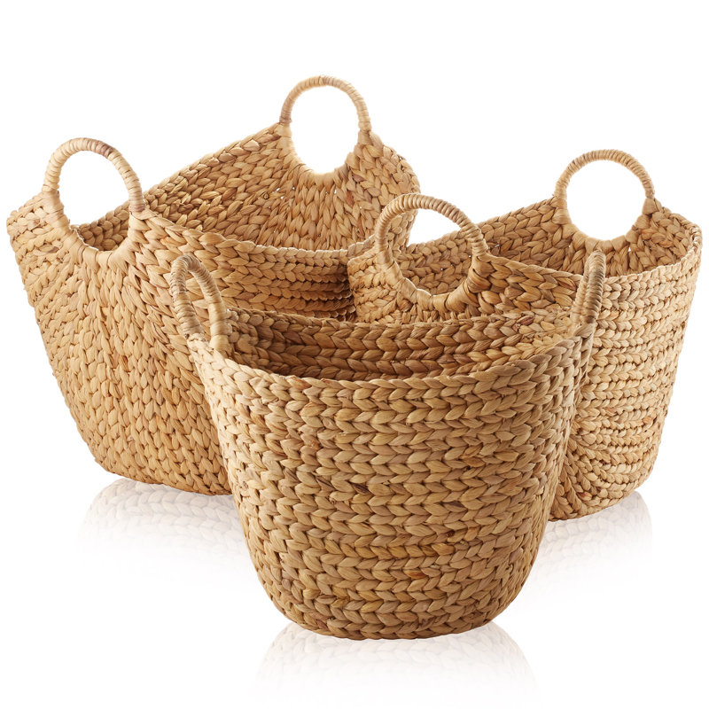 Casafield Laundry Boat Baskets with Handles (Set of 3), Woven Water Hyacinth Storage Basket