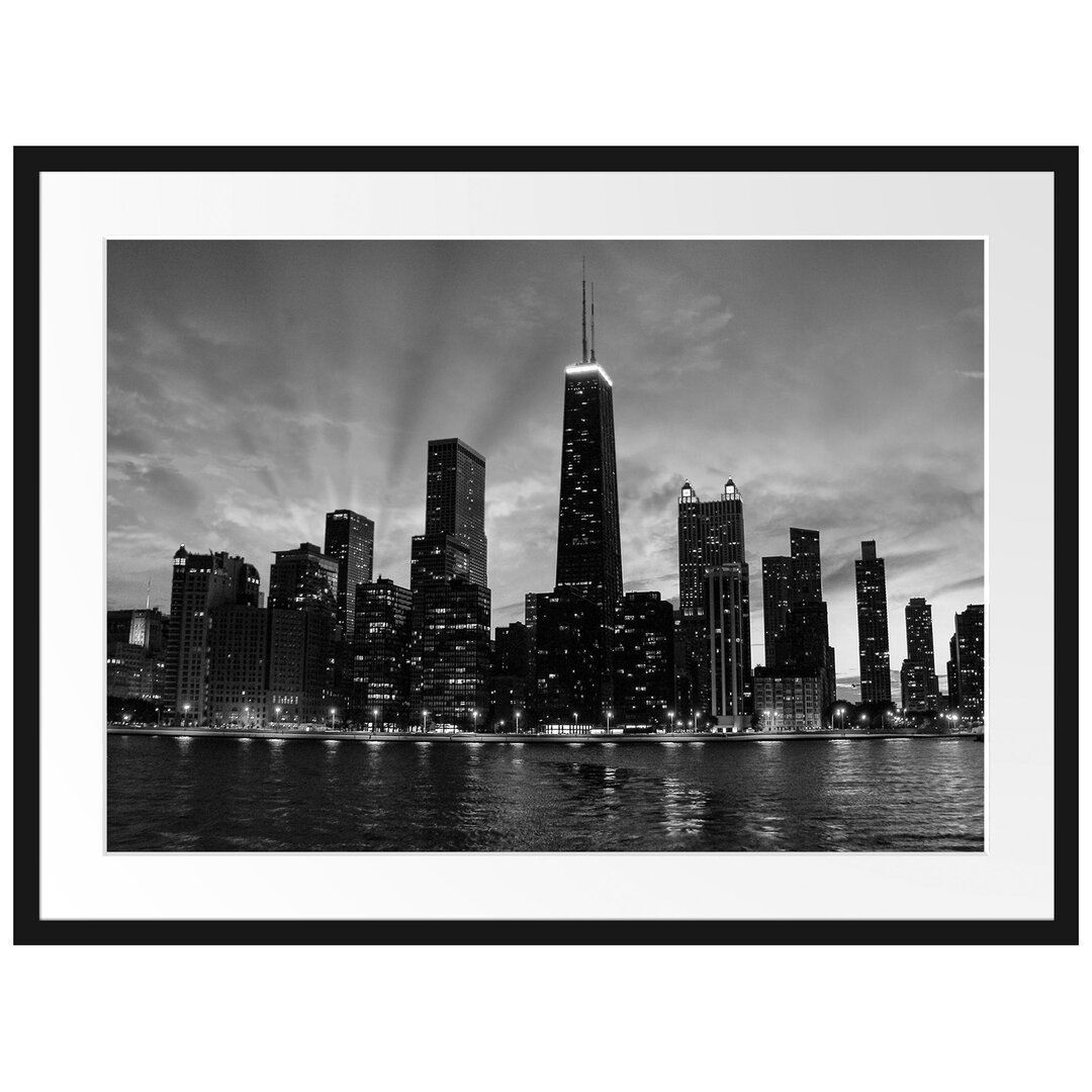 Gerahmtes Poster Chicago-Wolkenkratzer-Silhouette