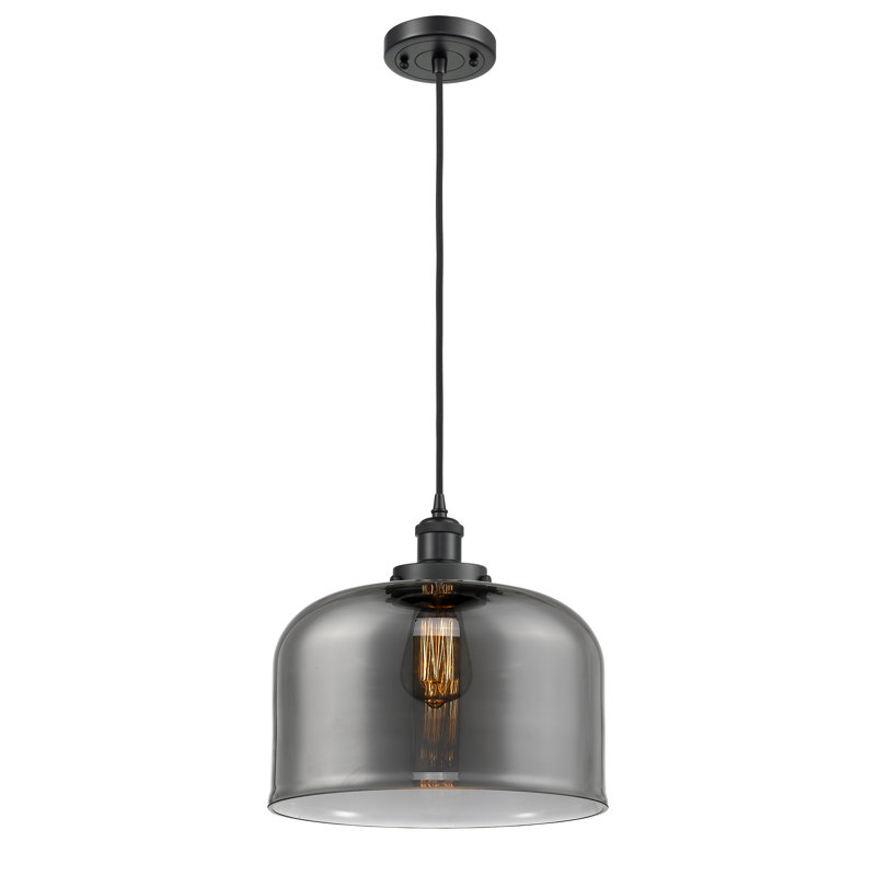 Ballston Urban Bell - 1 Light 12" Cord Hung Mini Pendant, Plated Smoke, Matte Black, No Bulb Included