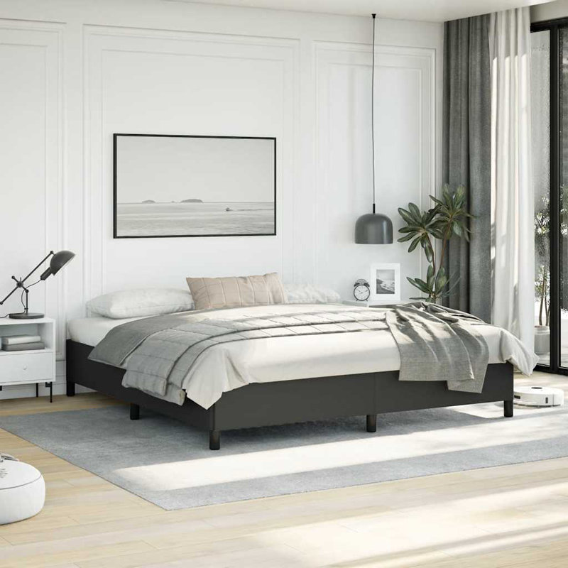 Cadre de lit Darrisha, cadre de lit plateforme tapissier, sans matelas, Noir, Très grand