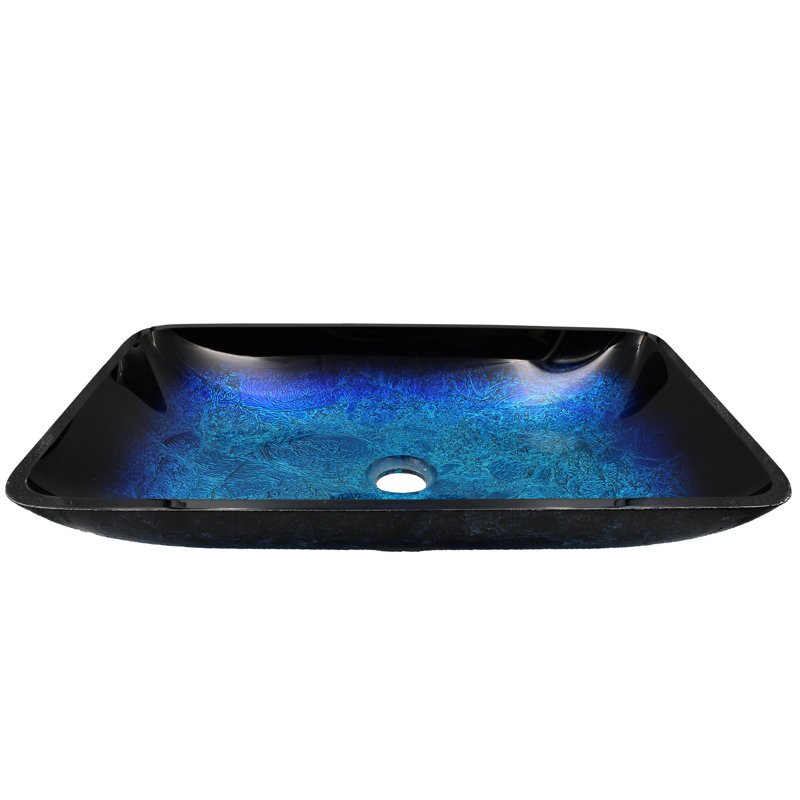 Novatto 14'' Glass Rectangular Bathroom Sink, Matte Black