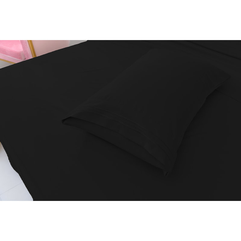 Ensemble de draps 1800 en rayonne de bambou, Simple TG, Noir