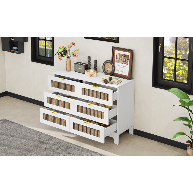 Commode 6 tiroirs Rustic Farmhouse, Blanc
