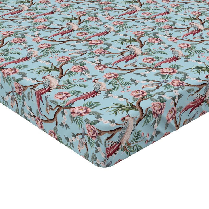 Drap-housse Ambesonne, Bleu doux, rose séchée / floral, Drap-housse très grand californien